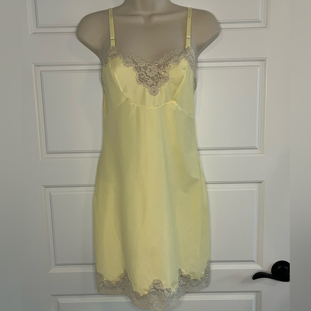 Vintage Pale Yellow Slip with Beige Lace Trim